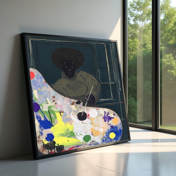 Kerry James Marshall Artist Studio Scene, Abstract Color Palette Canvas, Afrocentric Modern Wall Art, Contemporary Portrait Canvas, Creative
