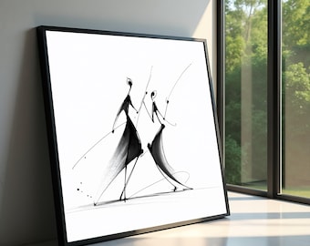 Abstract Silhouette Dance, Black and White Modern Canvas, Minimalist Wall Art, Elegant Figures Print, Contemporary Home Decoration