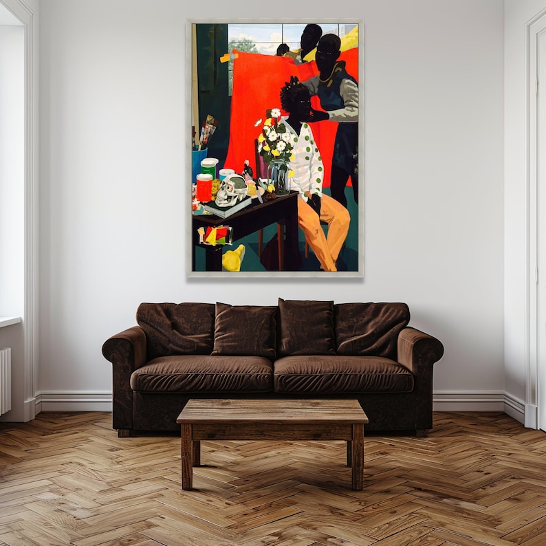 Kerry James Marshall Scene, Figurative Canvas Wall Art, Modern Black Art Vibrant Home Decor Canvas, Contemporary Figurative Artwork image 4