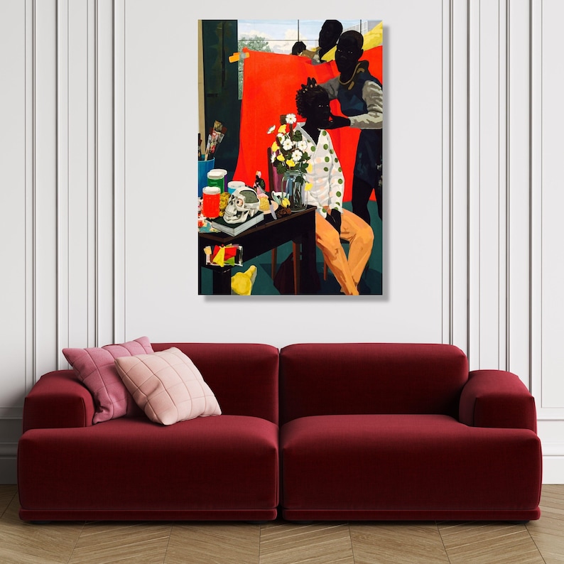 Kerry James Marshall Scene, Figurative Canvas Wall Art, Modern Black Art Vibrant Home Decor Canvas, Contemporary Figurative Artwork image 6