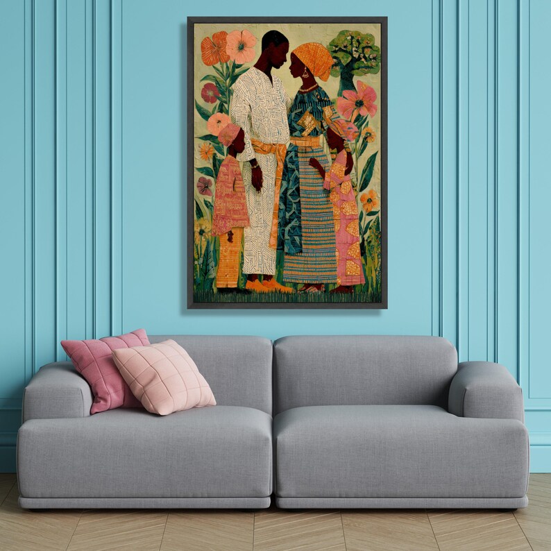 African Family Portrait Canvas, Njideka Akunyili Crosby Art, Vibrant ...