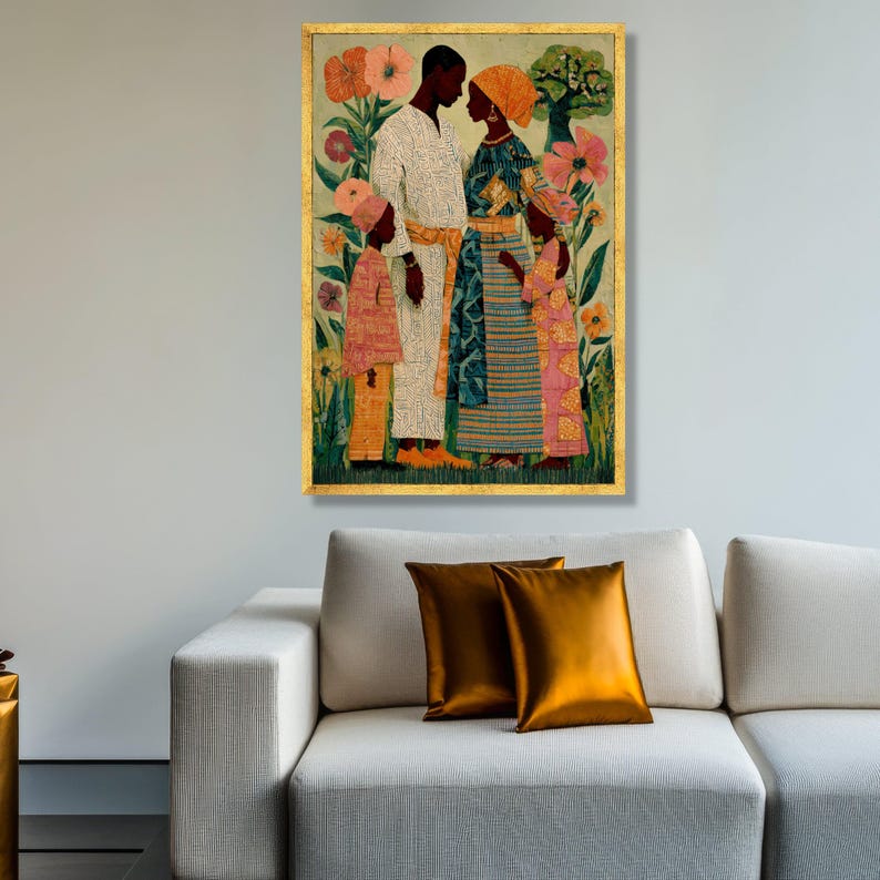 African Family Portrait Canvas, Njideka Akunyili Crosby Art, Vibrant ...