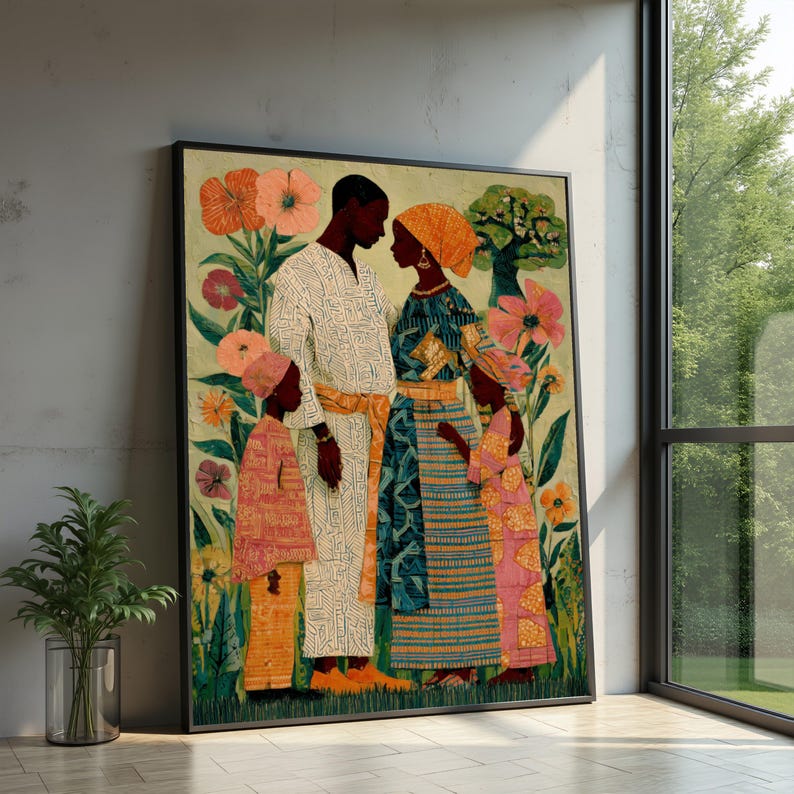 African Family Portrait Canvas, Njideka Akunyili Crosby Art, Vibrant ...