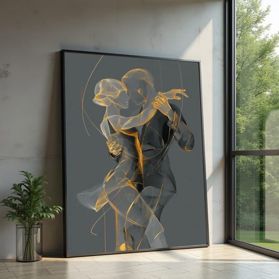 Elegant Couple Dancing Canvas, Modern Line Art Wall Decor, Romantic Ballroom Dance Silhouette, Contemporary Home Decoration, Ready to Hang