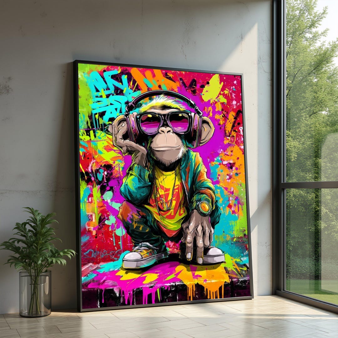 Cool Hip Hop Monkey DJ Canvas, Urban Street Art Wall Decor