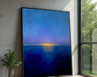 Abstrakcyjny obraz na płótnie „Błękitny horyzont”, sztuka Marka Rothko, nowoczesna dekoracja ścienna do domu, minimalistyczne płótno z kolorowym polem, współczesna sztuka ścienna na płótnie