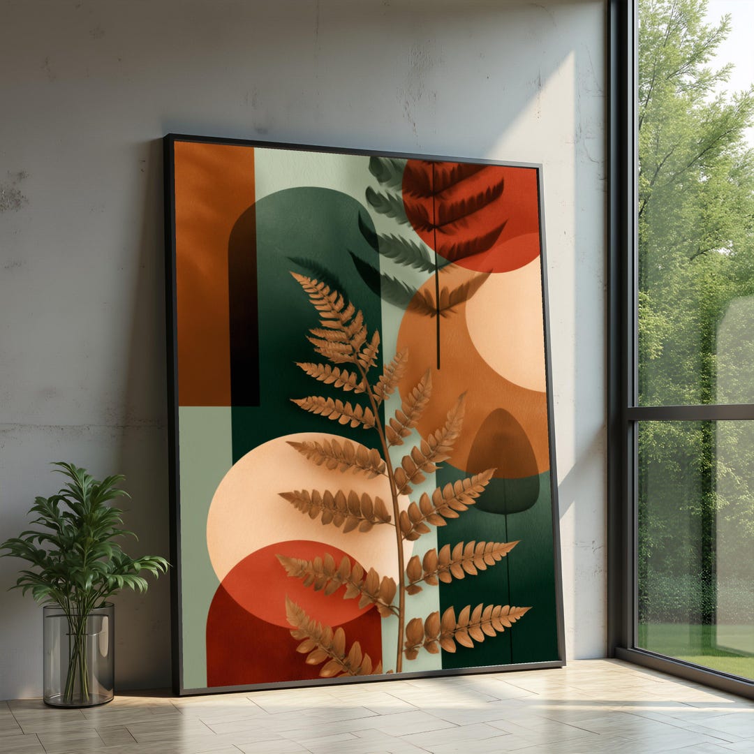 Modern Abstract Botanical Canvas Wall Art, Earth Tone Fern Decor ...