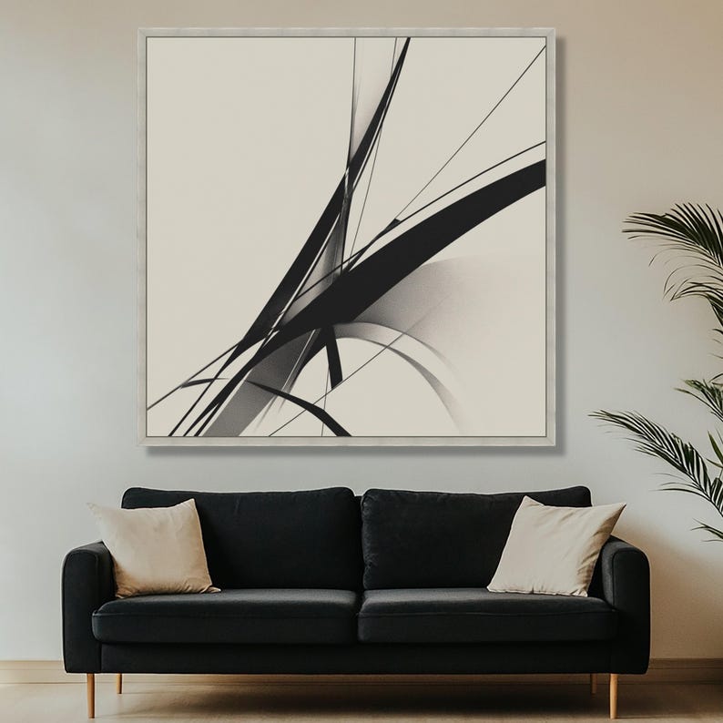 Modern Black and White Abstract Lines Canvas, Minimalist Wall Art ...