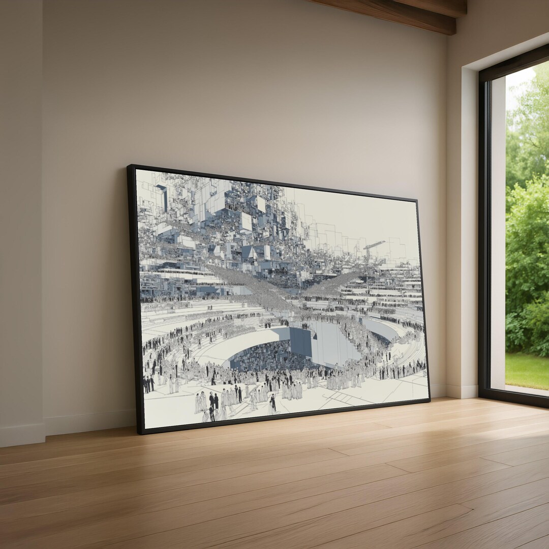 Abstract Urban Crowd Scene Canvas, Julie Mehretu Art, Architectural ...