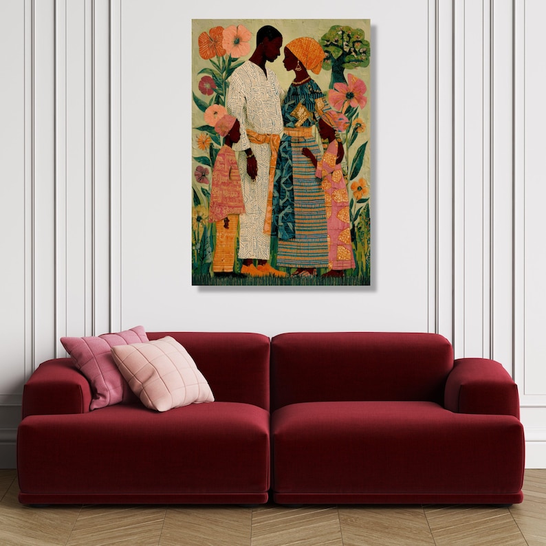 African Family Portrait Canvas, Njideka Akunyili Crosby Art, Vibrant ...