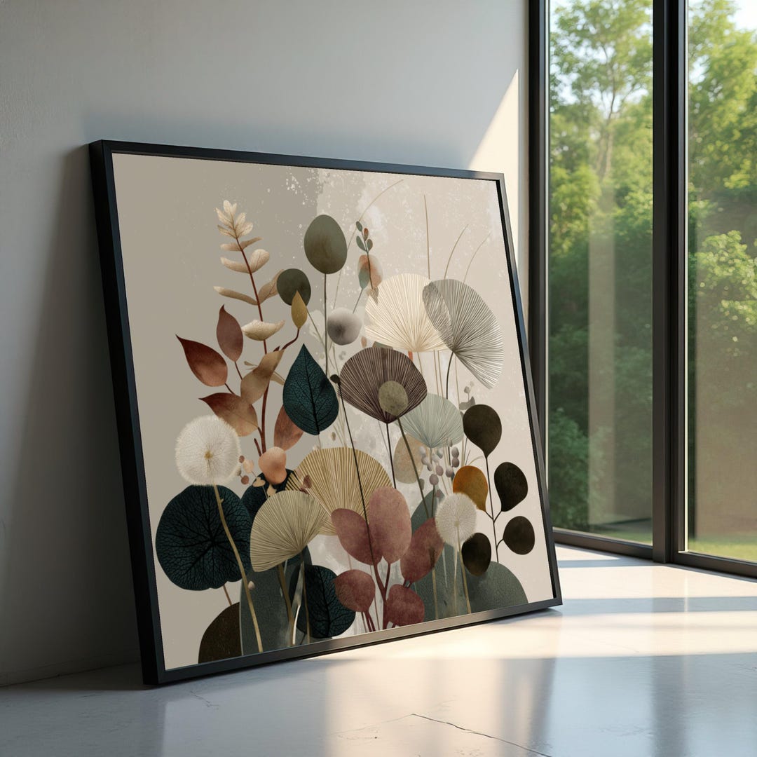 Abstract Botanical Garden Canvas, Earth Tone Leaves Wall Art, Modern ...