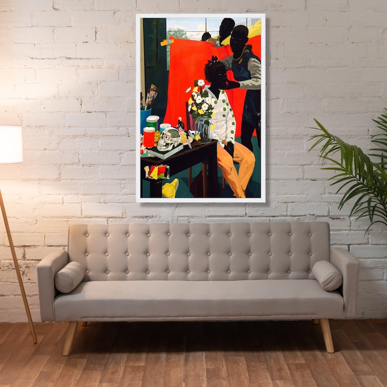 Kerry James Marshall Scene, Figurative Canvas Wall Art, Modern Black Art Vibrant Home Decor Canvas, Contemporary Figurative Artwork image 5