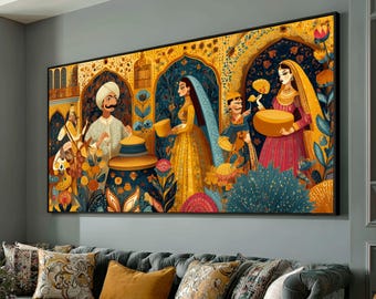 Royal Mughal Court Scene Canvas, Traditional Indian Art Print, Vibrant Historical Wall Art, Cultural Heritage Canvas, Elegant Home