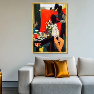 Kerry James Marshall Scene, Figurative Canvas Wall Art, Modern Black Art Vibrant Home Decor Canvas, Contemporary Figurative Artwork image 2