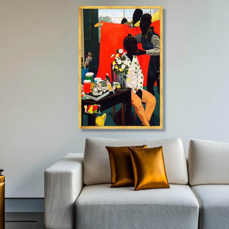 Kerry James Marshall Scene, Figurative Canvas Wall Art, Modern Black Art Vibrant Home Decor Canvas, Contemporary Figurative Artwork image 2
