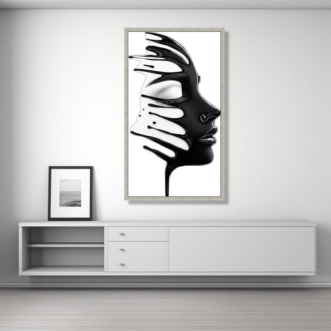 Abstract Black and White Face Canvas, Modern Drip Art Wall Decor ...