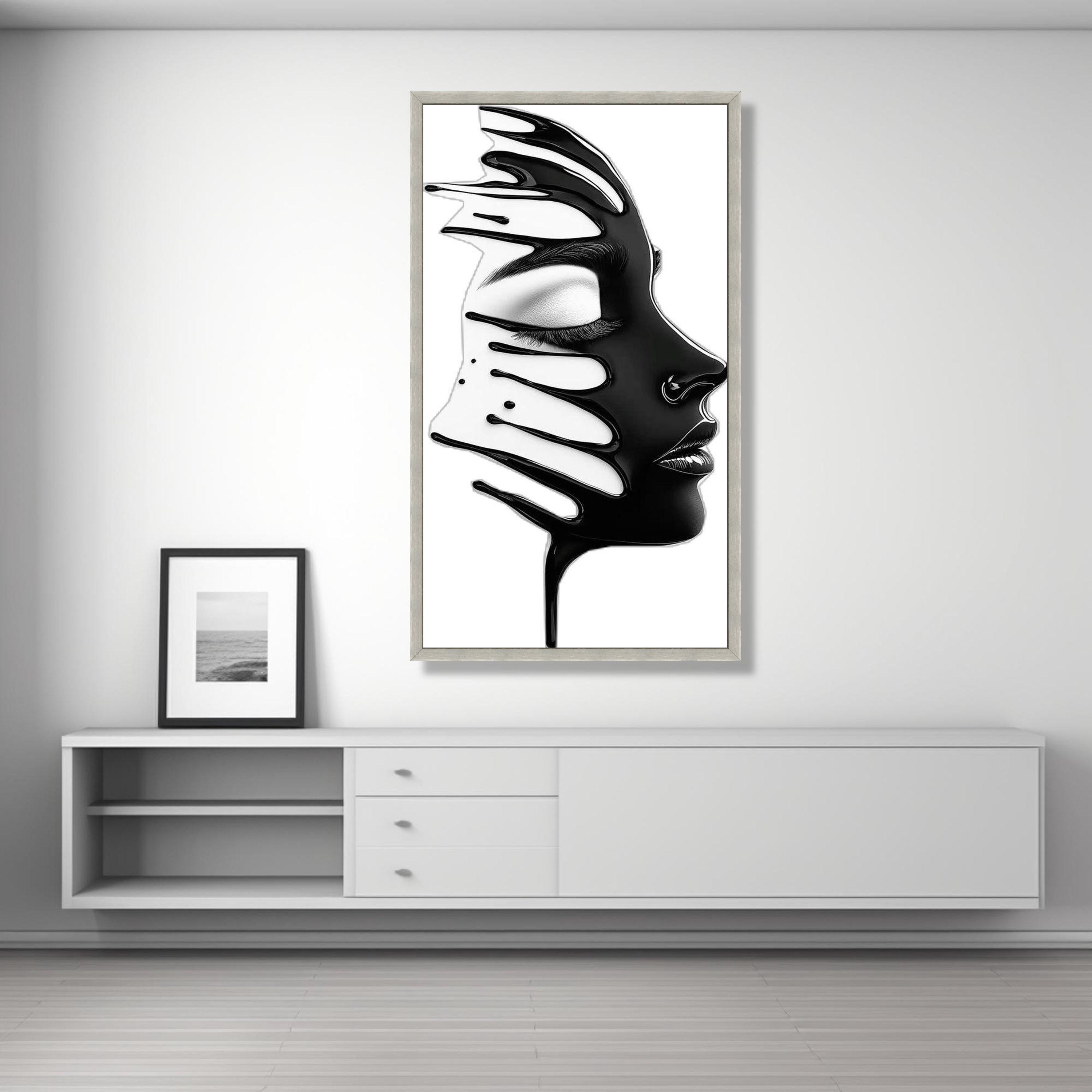 Abstract Black and White Face Canvas, Modern Drip Art Wall Decor ...