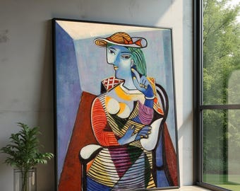 Abstract Cubism Woman, Colorful Pablo Picasso Style Canvas, Modern Art Wall Decor, Expressionist Portrait Canvas, Vibrant Home Decoration