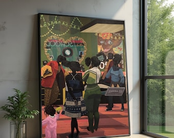 Contemporary African American Life Scene Canvas, Kerry James Marshall Art, Urban Culture Wall Art, Figurative Canvas Home Decor Accent