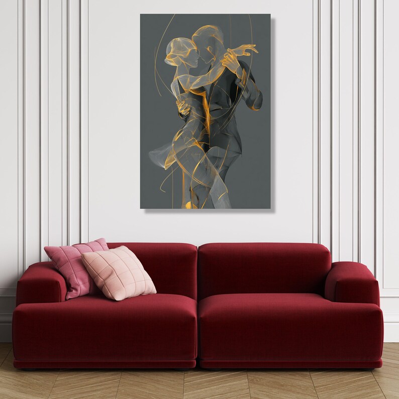 Elegant Couple Dancing Canvas, Modern Line Art Wall Decor, Romantic Ballroom Dance Silhouette, Contemporary Home Decoration, Ready to Hang image 6