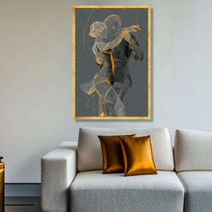 Elegant Couple Dancing Canvas, Modern Line Art Wall Decor, Romantic Ballroom Dance Silhouette, Contemporary Home Decoration, Ready to Hang image 2