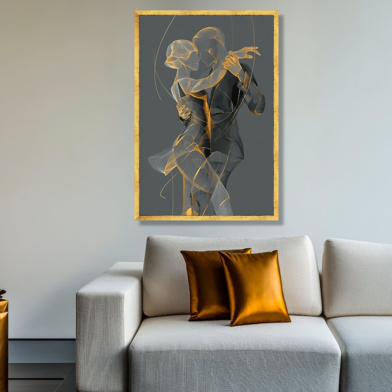 Elegant Couple Dancing Canvas, Modern Line Art Wall Decor, Romantic Ballroom Dance Silhouette, Contemporary Home Decoration, Ready to Hang image 2