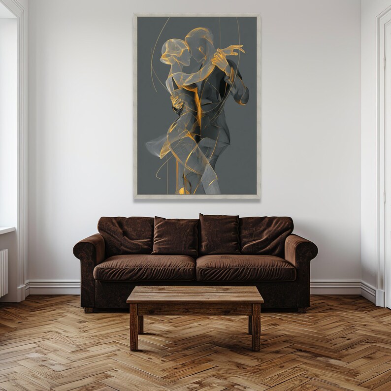 Elegant Couple Dancing Canvas, Modern Line Art Wall Decor, Romantic Ballroom Dance Silhouette, Contemporary Home Decoration, Ready to Hang image 4