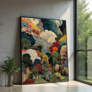 Abstract Swirl Forest Canvas, Colorful Trees Wall Art, Modern Nature Landscape, Vibrant Decorative Canvas, Forest Scene