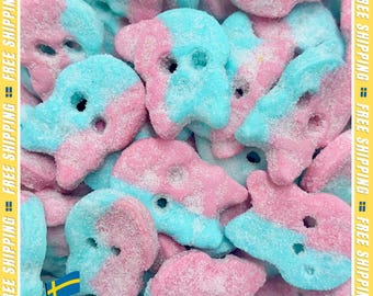 Bubs Fizzy Blue & Pink Skulls: Swedish Sour Sweets. Gluten-Free, Vegan, Halal