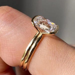 3CT langwerpig kussen geslepen solitaire Moissaniet verlovingsring 14K massief goud moderne bruids bruiloft valentijnsvoorstel speciaal cadeau voor haar