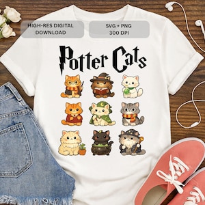 Archivo SVG PNG de gatos de Harry Potter, diseño de camiseta de gato mago, archivo Cricut de gato de Harry Potter adorable, descarga digital divertida para amantes de los gatos