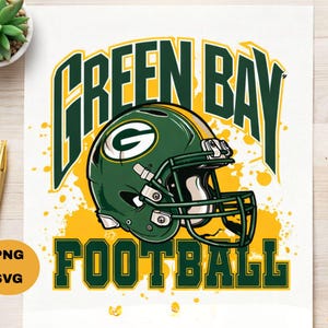 Green Bay Football PNG SVG – Vintage Helmet Design for Shirts, Hats & Mugs | 300 DPI Sublimation File, Commercial Use