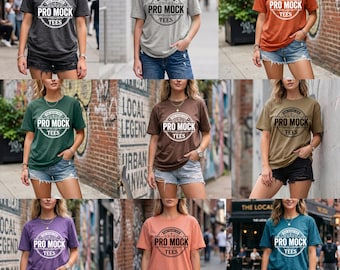 Bella Canvas 3001 Mockup Bundle, 58 Colors, Street Style Lifestyle (Digital Download)