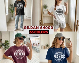 Gildan 64000 T-Shirt Mockup Bundle | 65 Colors, 4 Models (Digital Download)