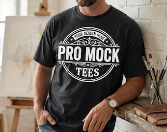 Black Comfort Color T-Shirt Mockup | Male Crew Neck Heavyweight Tee (Digital Download)
