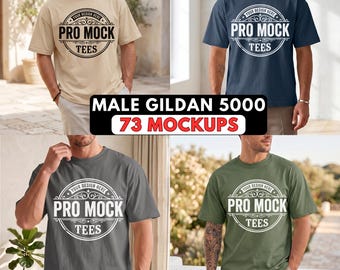 Gildan 5000 Male Mockups | 73 Colors, 4 Models (Digital Download)