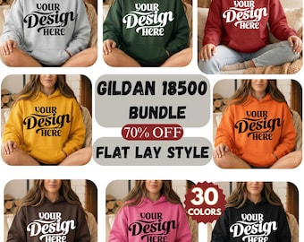 Gildan 18500 Hoodie Mockup Bundle | Flat Lay Sweatshirt, 30 Colors