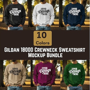 Lot de maquettes de sweat-shirts Gildan 18000 : 10 couleurs, scène d&#39;extérieur (téléchargement numérique)