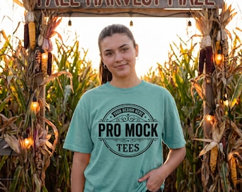 Comfort Colors 1717 Chalky Mint T-Shirt Mockup | Cozy Autumn Lifestyle Photo