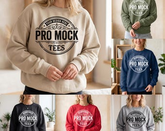 Gildan 18000 Crewneck Sweatshirt Mockup Bundle | 34 Colors, Lifestyle Model (Digital Download)