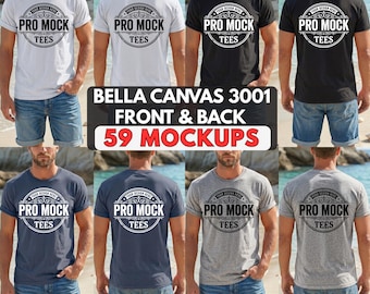 Maquette Bella Canvas 3001 pour hommes, recto et verso, 59 couleurs, style de vie à la plage