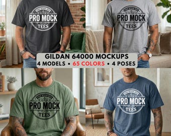 Gildan 64000 Mockup Bundle | 65 Colors, 4 Models, 4 Poses (Digital Download)