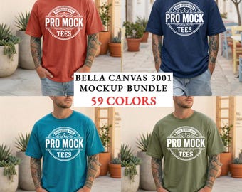 Bella Canvas 3001 Mockup Bundle | 59 Colors | Male Model T-Shirt Mockups