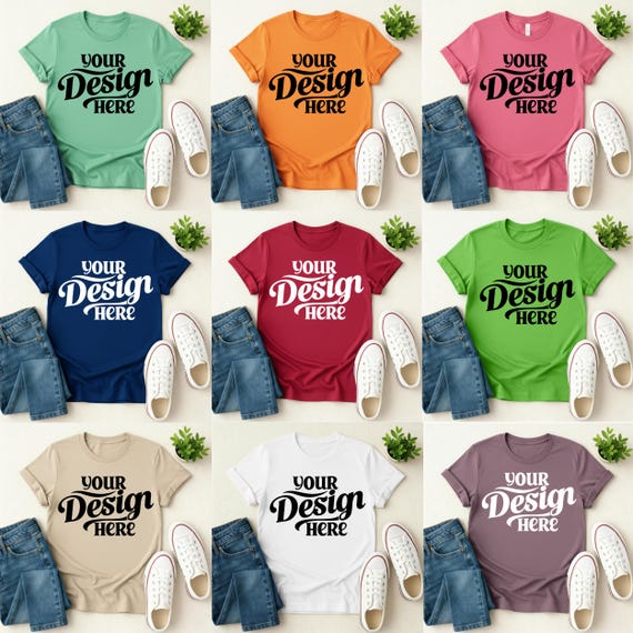 Gildan 64000 T-Shirt Flat Lay Mockup Bundle | 42 Colors | G640 Unisex Tee Flatlay | Minimal White Background | Digital Download