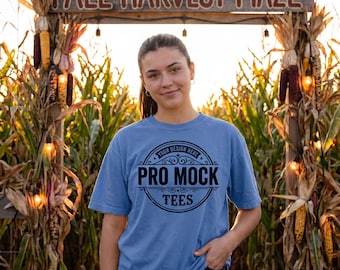 Flo Blue Comfort Colors 1717 T-Shirt Mockup | Cozy Autumn Lifestyle Photo