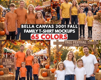 Bella Canvas 3001 Family Mockups, Pumpkin Patch Lifestyle Scene (Digital Bundle)