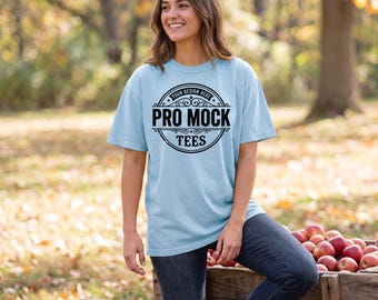 Chambray Comfort Colors 1717 T-Shirt Mockup | Cozy Autumn | POD Mockup | Fall Color, Lifestyle Photo