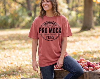 Crimson Comfort Colors 1717 T-Shirt Mockup | Cozy Autumn | POD Mockup | Fall Color, Lifestyle Photo
