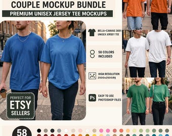 Bella Canvas 3001 Couple Mockup Bundle | 58 Colors Unisex T-Shirt Mockups