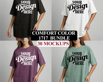 30 Comfort Colors 1717 Mockups | Oversized Boho T-Shirt Mockup Bundle | Pigment-Dyed Tee for POD